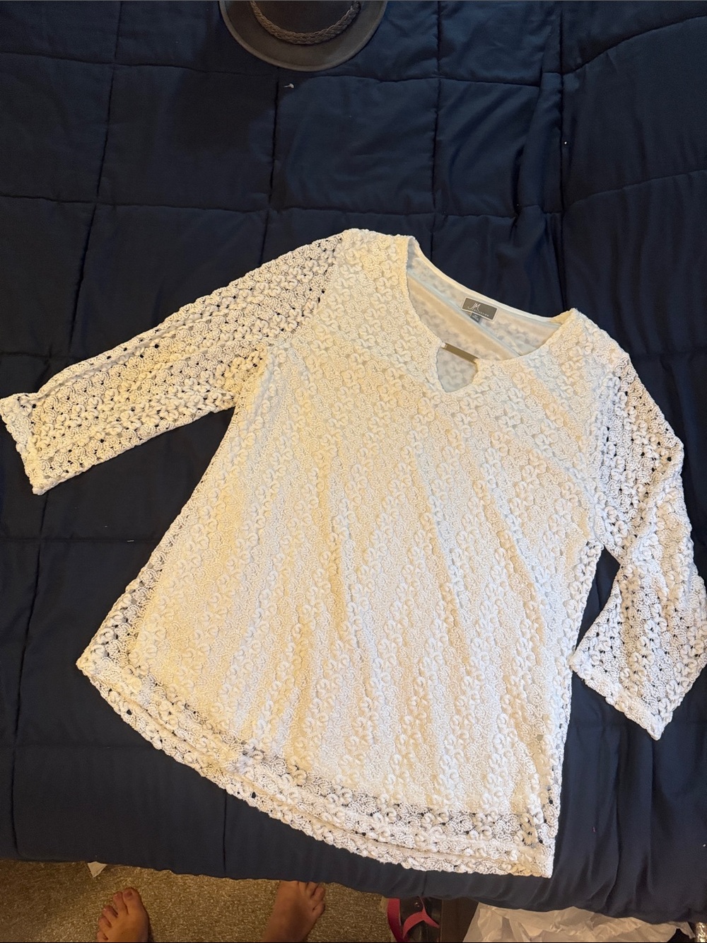 JM Collection Cream Lace 3/4 Sleeve Tunic Top